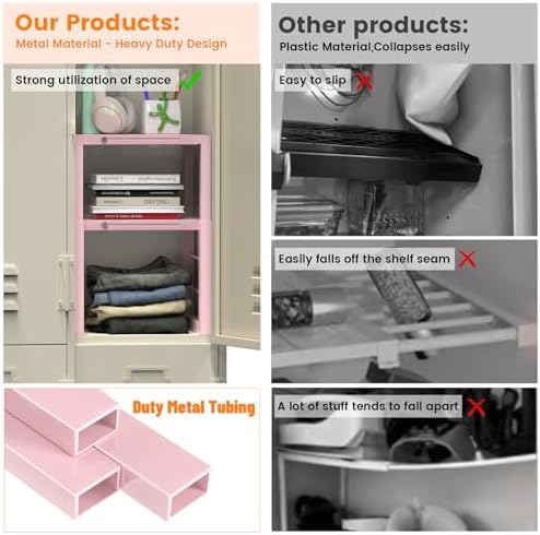 LIDTOP Locker Organizer Shelf Pink, Metal Adjustable Width and Height, Ideal Locker for School, Office, and Gym Lockers, Locker Shelves Organization Accessories