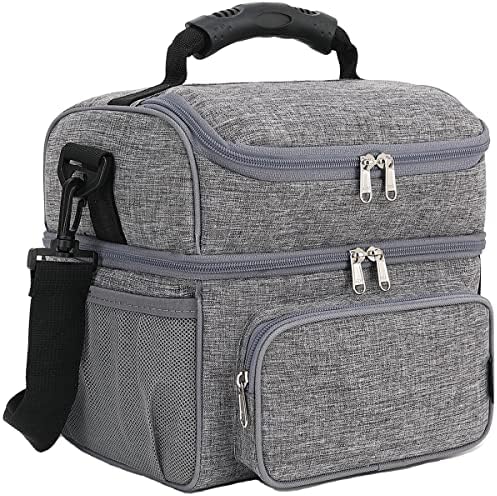 FlowFly Double Layer Cooler Insulated Lunch Bag Adult Lunch Box Large Tote Bag for Men, Women, With Adjustable Strap,Front Pocket and Dual Large Mesh Side Pockets