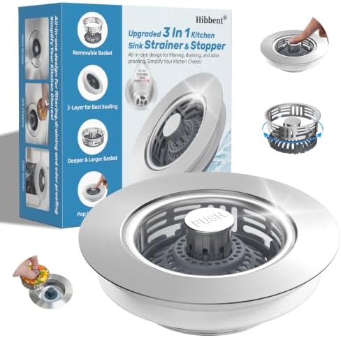 Hibbent Metal Kitchen Sink Drain Strainer and Stopper, Transparent