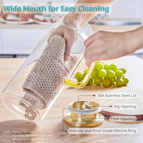 Bivvclaz 2 Liter 68 oz Gold Glass Pitcher with Lid and Handle, Glass Carafe for Hot/Cold Water, Large Iced Tea Pitcher for Coffee, Juice and Homemade Beverage