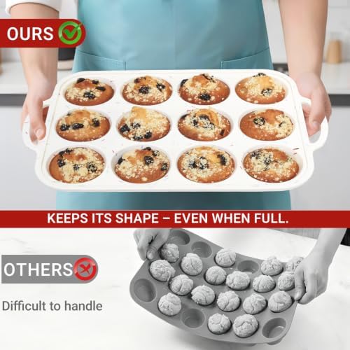 Silicone Mini Muffin Pans for Baking 24 Cup with Steel Frame Non-Stick, 2Pack Small Cupcake Pan, BPA Free Food Grade, Easy Release, Dishwasher Oven Freezer Microwave Safe for Muffin Tin Cake Pop Molds