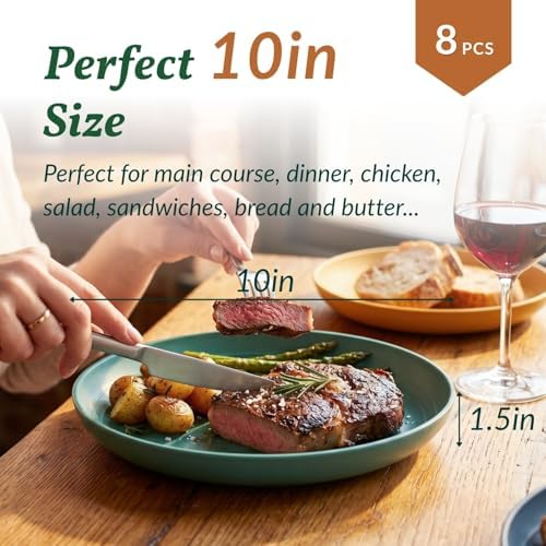 Homienly 10 inch Wheat Straw Dinner Plates Set of 8 - Alternative to Plastic, Microwave & Dishwasher Safe, Unbreakable Kids Plates with 4 Colors (Classic Bright)