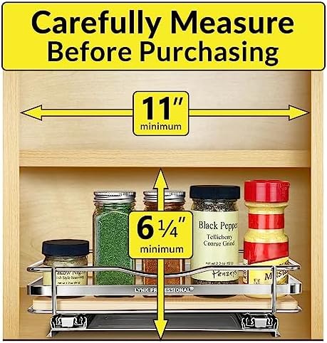 LYNK PROFESSIONAL® Élite™ Pull Out Spice Organization for Cabinets - 10-3/8 inch Wide – Spice Rack for Inside Cabinets – Wood/Chrome - Sliding Spice Rack Organizer for cabinet – Spice Rack - 1 Tier
