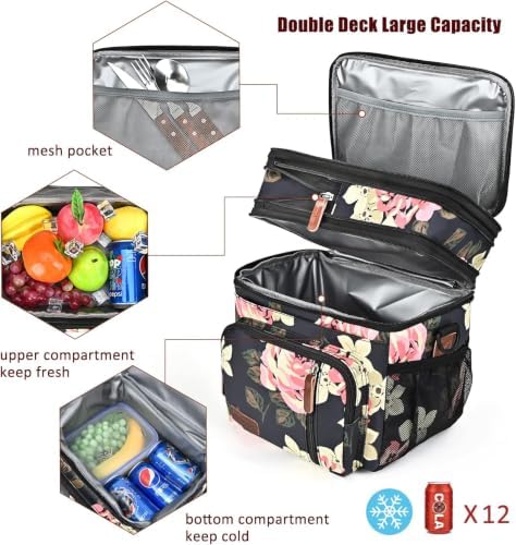 MIYCOO Lunch Bag for Women & Men, Expandable Double Deck Lunch Box, 15L
