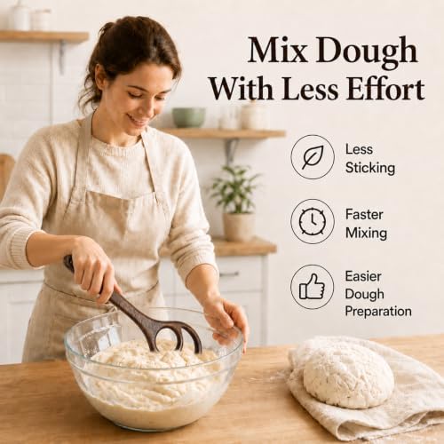 2 Pack Walnut Wooden Danish Dough Whisk for Sourdough Bread Baking