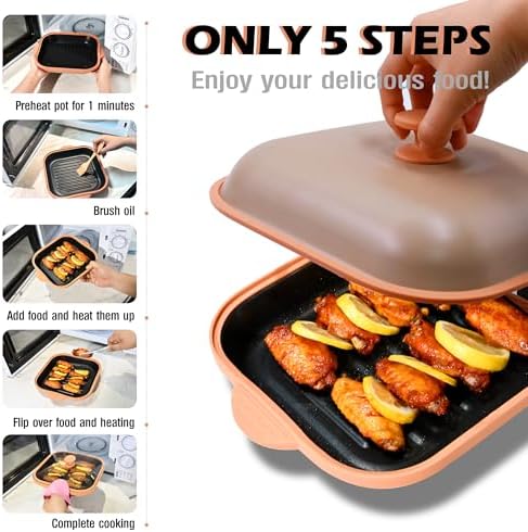 Microwave Grill Pan with Cover | Microwave Bacon Cooker | Griller & Crisper Pan for Grilling, Frying, Browning and Crisping | Microwave Cookware for Grill Meat | Dishwasher Safe for Dorms,Office,RV
