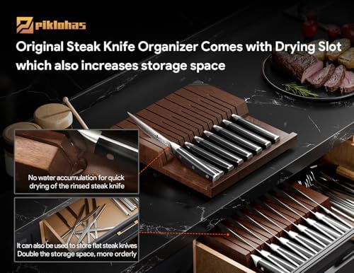 Piklohas Steak Knives Set of 8 with Drawer Organizer Built-in Sharpener