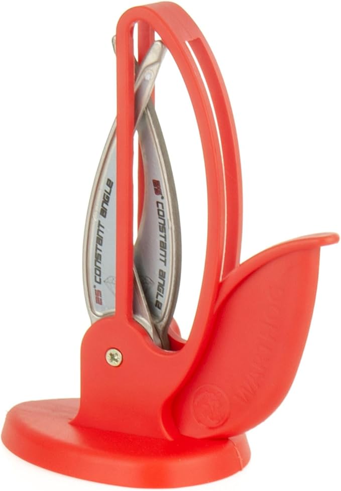 Warthog V-Sharp CURVE Professional Knife Sharpener System, 25 Degree Angle Knife Sharpener, 325 Grit Diamond Hones, Kitchen Tools, Easy to Use, Lightweight, No Adjustments, Ultra Compact, Red