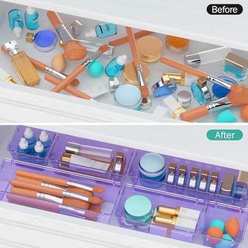 12 Pack Clear Drawer Organizer Set, Drawer Storage Trays, Storage Bins