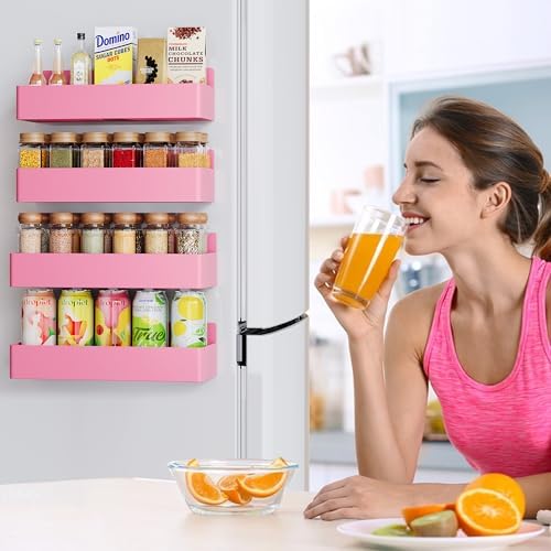 Mystozer Magnetic Spice Rack for Refrigerator Pink, 4 Pack