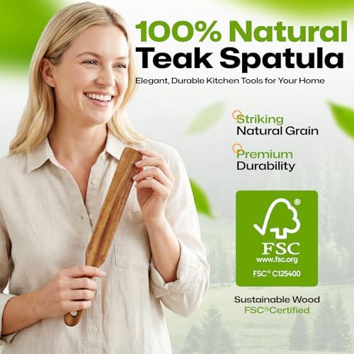 AIUHI Wooden Spurtle for Sourdough Starter, Teak Wood Spatula Turner for Kitchen, Dough Whisk for Stirring, Mixing and Scraping