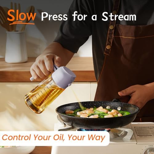 TrendPlain 16oz/470ml Glass Olive Oil Sprayer for Cooking - 2 in 1 Olive Oil Dispenser for Kitchen Gadgets, Air Fryer, Salad, and BBQ - Periwinkle