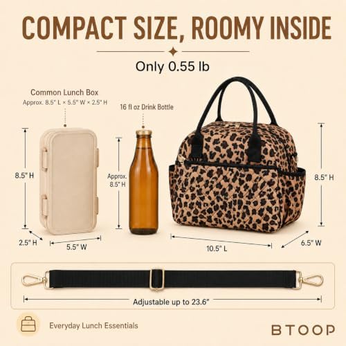 BTOOP Lunch Box for Women, Quilted Insulated Lunch Bag with Shoulder Strap