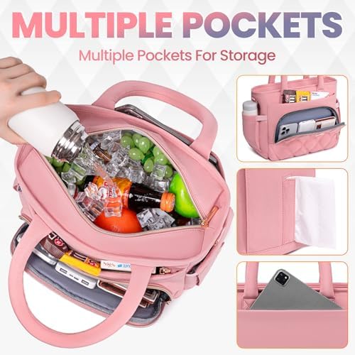 Artelaris Lunch Bag Women, Adult Insulated Lunch Box, Leakproof Lunch Cooler Bag, Reusable Large Lunch Cooler for Work, Picnic, Travel (Pink)