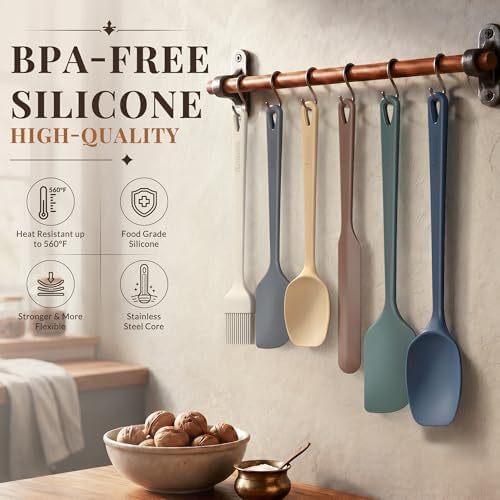 Astercook 6-Piece Silicone Spatula Set, 560°F Heat Resistant Rubber Spatulas with Stainless Steel Core, Nonstick Safe & Dishwasher Safe Baking Spatula Set for Cooking & Mixing, Morandi Earth Colors