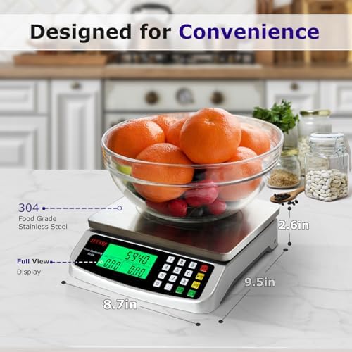110lb Food Scale, Digital Kitchen Scale with Price Computing Commercial Scale 5 Units, Hold, Tare, PCS, 304 Stainless Steel for Baking, Cooking, Meat, Counting, Adapter Included