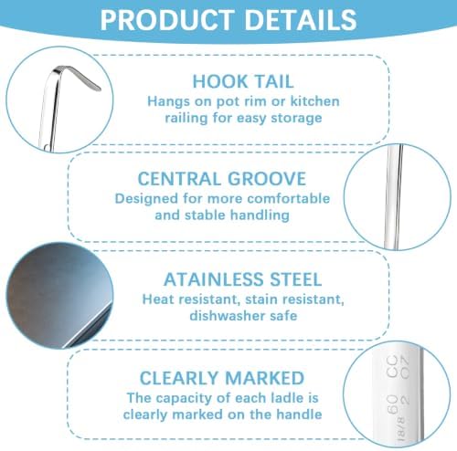 12 Pieces Stainless Steel Soup Ladle Sturdy Soup Ladle with Long Handles Portion Control Serving Spoons for Cooking Soup Sauce Kitchen Home(2 oz)
