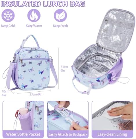 Bento Lunch Box with Food Jar, Water Bottle, Lunch Bag, Butterfly