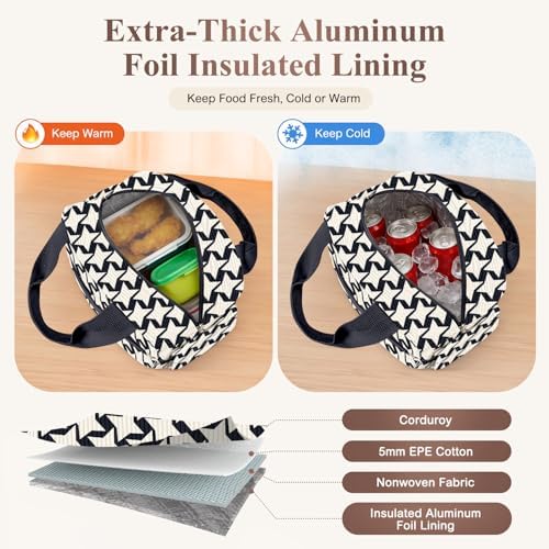 KUBYA Lunch Bag Lunch Box for Women, Cute Corduroy Insulated Reusable Work Leakproof Simple Adults Large Lunch Boxes Tote Bag Men Cooler Bag