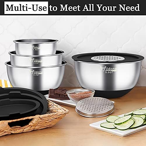 Wildone Mixing Bowls with Airtight Lids, Stainless Steel Mixing Bowls Set