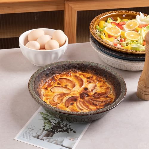 Sweejar Ceramic Pie Pan for Baking,Round Baking Dish Pan for Dinner 10 Inches, Pie Dish Non-Stick Pie Plate for Quiche, Tart, Cake, Pumpkin Pie, Pot Pies (White)