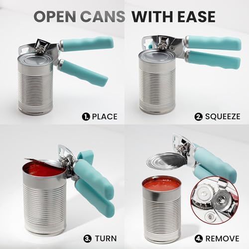 Zulay Kitchen Manual Can Opener Heavy Duty Patented Stainless Steel, Teal