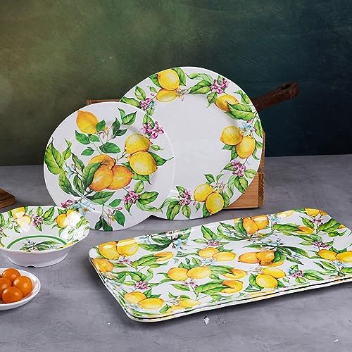 LEHAHA Melamine Lemon Large Rectangular Serving Tray/Platters Set of 2, 17.5" x 10", 2-Piece Melamine Platters Serving Set,Dishwasher Safe