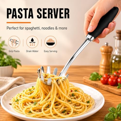 Stainless Steel Pasta Spoon, Spaghetti Server, Pasta Fork, Silver