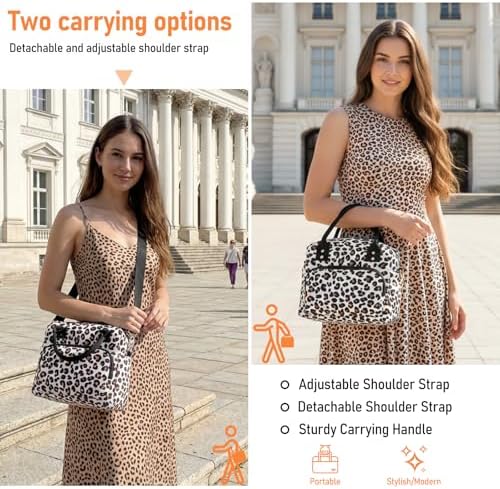 Lunch Bag Large Insulated Lunch Box for Women Adult Cute Lunchbox Lunch Bags Boxes Pail with Shoulder Strap for Work Mom Picnic Office Travel 11.4×6.8×9.1 inches 11.5L (Leopard)