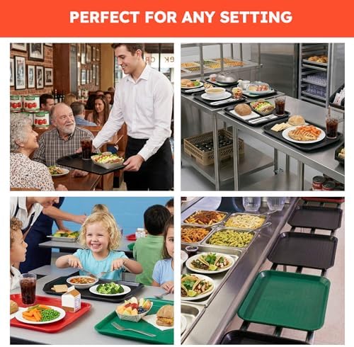 Commercial Fast Food Serving Trays, Medium, 16" x 12", 6 Pack, Black