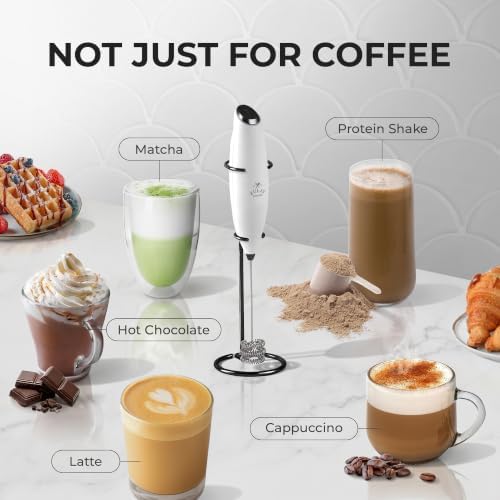 Zulay Kitchen Powerful Milk Frother Wand With Duracell Batteries - Ultra Fast Handheld Drink Mixer - Electric Whisk Foam Maker for Coffee, Lattes, Cappuccino & Matcha - Triple Whisk - Black