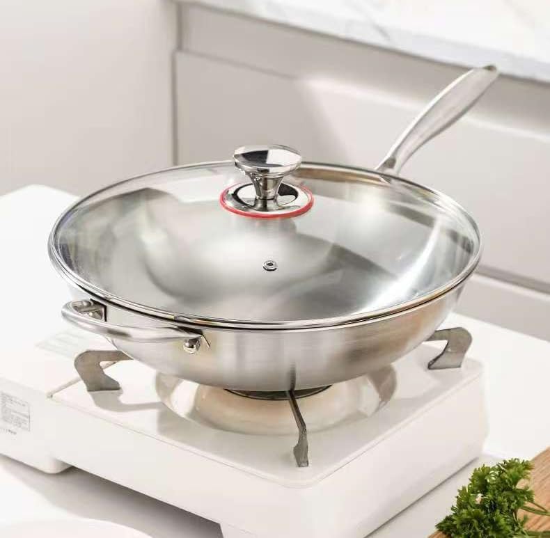 13 inch Stainless Steel 316 Wok with Lid, Stir-Fry Pans, Dishwasher and Oven Safe, Works on Induction (13 inch with Lid)