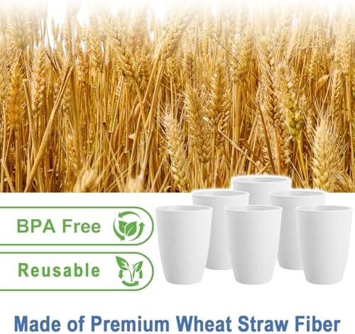 12oz Wheat Straw Cups for Kids, Drinking Cups Set of 6 - White