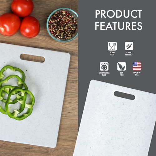 Dexas Superboard Cutting Board with Handle and Non-Slip Feet, 11 by 14.5 inches, Light Granite Color with Black Non-Slip Corners
