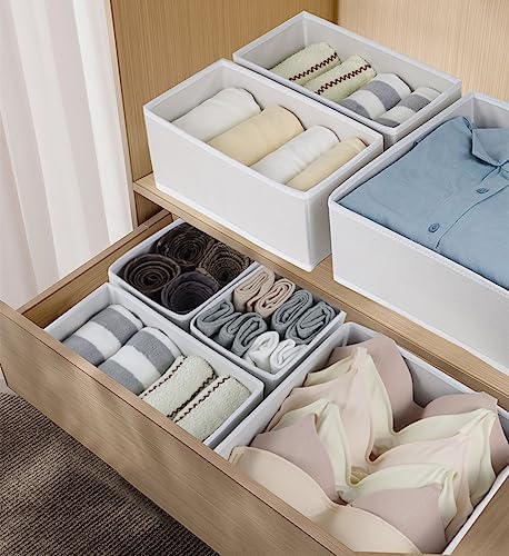Fordonral 12 Pack Drawer Organizer Clothes, Foldable Fabric Dresser Organizer Closet Organizers and Storage Box for Underwear,Folded Clothes,Baby Clothing,Socks,Bra,Towels,Ties(12 Pack,White)