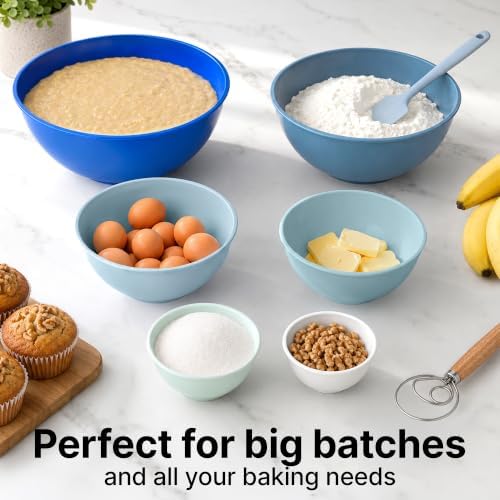 Zulay Kitchen 12 Piece Plastic Mixing Bowls with Lids Set - Leak-Proof Microwave & Freezer Safe Stackable Mixing Bowl Set for Preparing, Serving and Storing - Non-Slip Large Nesting Bowls (Blue Ombre)