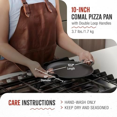 Victoria 10-Inch Cast Iron Comal Pizza Pan with 2 Side Handles, Preseasoned with Flaxseed Oil, Made in Colombia