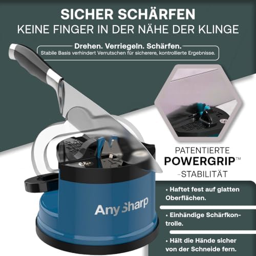 AnySharp – GLOBAL – Easy to Use, Hands Free Knife Sharpener - Blue