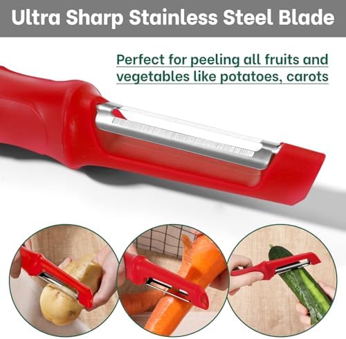 Beneno Swivel Vegetable Peeler, Premium Smooth Peeling Potato Peeler, Red