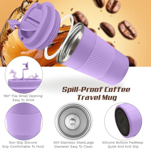 Vacuum Insulated Stainless Steel Travel Coffee Mug,Leak Proof Cup with Lid