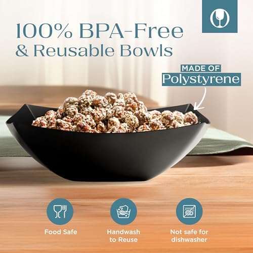 4 Pack Disposable Black Plastic Serving Bowls Square Party Candy Use 32oz