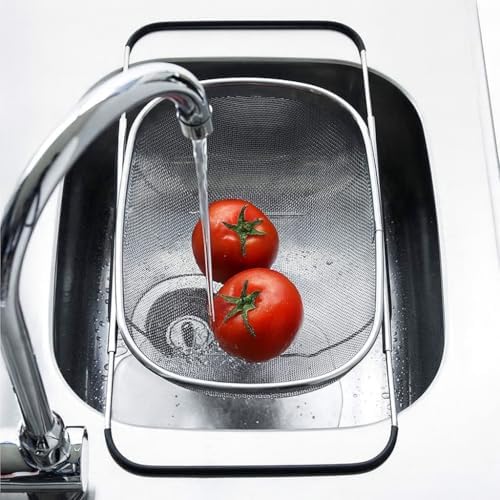 3 PackPremium Quality Over The Sink Stainless Steel Oval Colander with Fine Mesh 6 Quart Strainer Basket & Expandable Rubber Grip Handles - Strain, Drain, Rinse Fruits, Vegetables