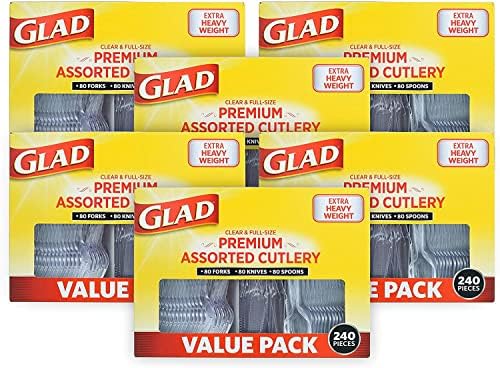 Glad Clear Disposable Cutlery Set, Forks Knives and Spoons, 240 Count, 6-Pk