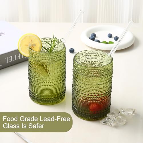 ZMOWIPDL Drinking Glasses Set of 6,15 oz Green Hobnail Glass Cups
