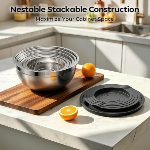 HOMETALL Stainless Steel Mixing Bowls with Lids Set & Colander(6PCS)