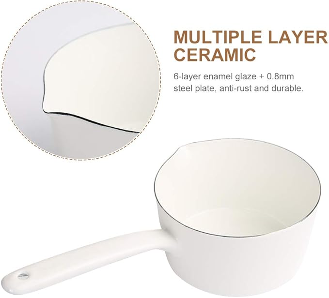 1.2L Saucepan, Enamel Milk Pan, Butter Warmer, Milk Pot, Easy to Cook and Clean, Non-Stick Milk Boiling Pot with Handle for Home Kitchen Restaurant(White)
