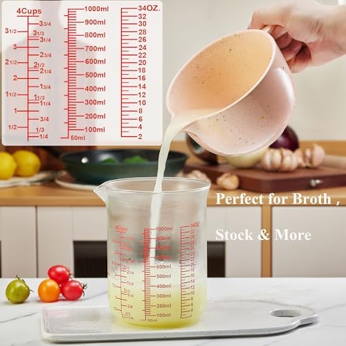 Ackers High Borosilicate Glass Measuring Cup Set with Pour Spout,60ml(2OZ),120ml(4OZ), 250ml(8OZ), 500ml(16OZ), 1000ml(32OZ) Glass Measuring Beaker for Kitchen or Restaurant, Easy to Read