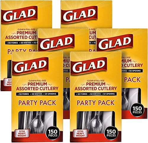 Glad Clear Disposable Plastic Cutlery Set, 150 Count Family Size, 6-Pack