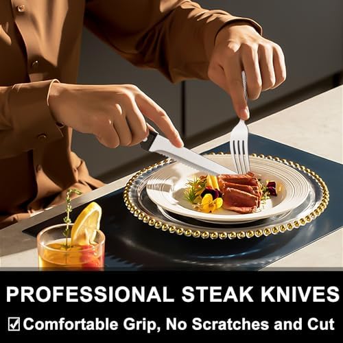 49-Piece Hammered Silverware Set with Organizer, Food-Grade Stainless Steel Flatware for 8, Cutlery Utensil Sets with Steak Knives, Rust-proof, Mirror Polished, Dishwasher Safe, Wave Hammered