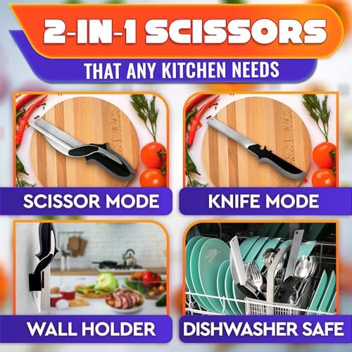 2 in 1 Kitchen Scissors for Food with Cutting Board, Safety Lock